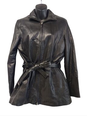 Wilsons Leather Black Leather Belted Jacket Wns S Pelle Studio Removable Lined